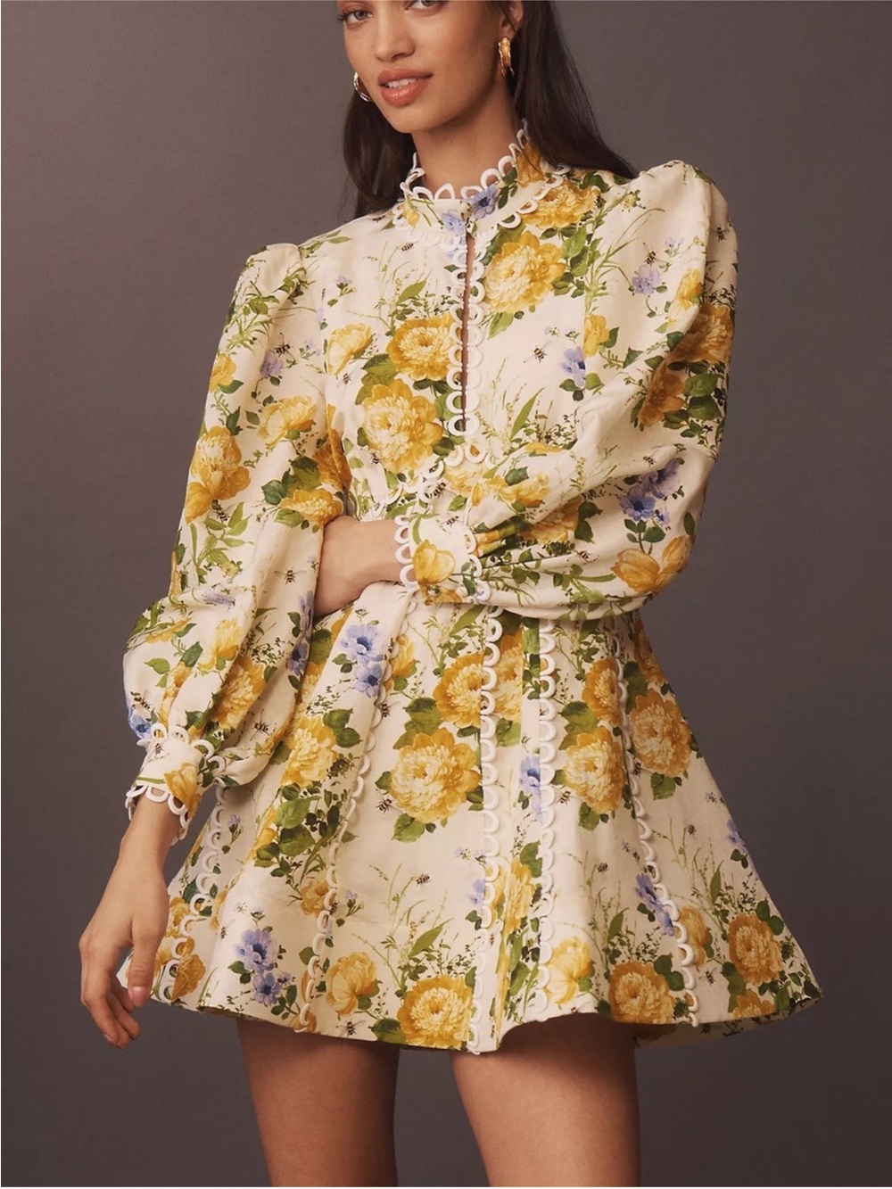 Anthropologie BHLDN Kali Long Sleeve Linen Fit & Flare Mini Dress